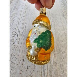Czech vintage glass Santa father ornament Xmas tree glitter gold‎